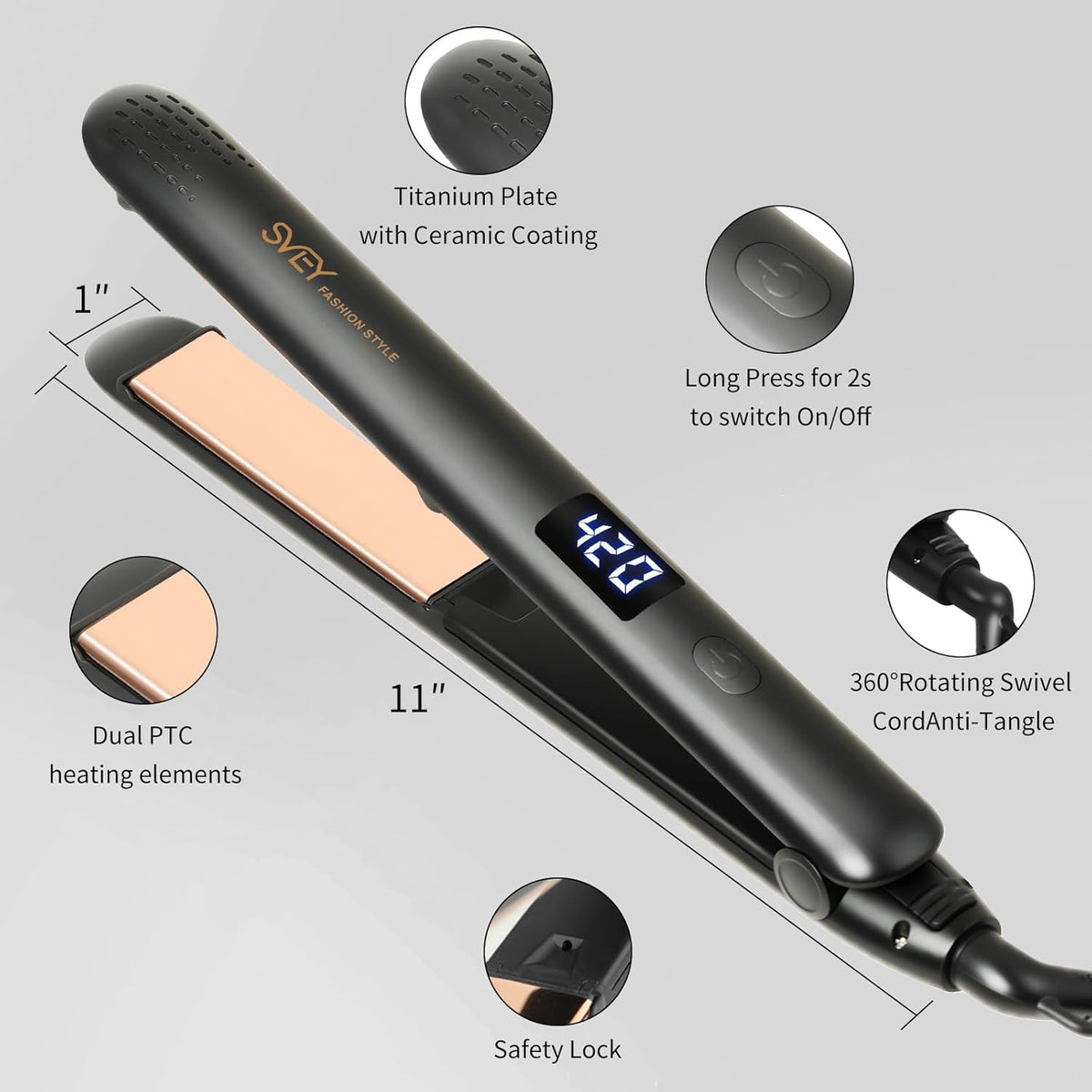 SVEY 2-in-1 Titanium Ceramic Flat Iron — Straightener & Curler for All Hair Types