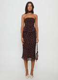 Princess Polly Sydni midi skirt in chocolate brown and pink polka dots, alternate back view