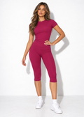 Tatum Capri Set in raspberry red, front view on model