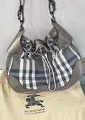 Burberry Shimmer Check Hobo in Pewter