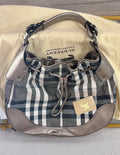 Burberry Shimmer Check Hobo in Pewter
