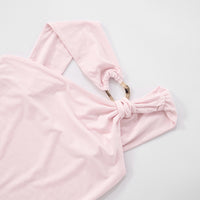 Women’s Black/Pink Asymmetrical Halter Tank Top – Metal Strap Detail - Gloss & Grit