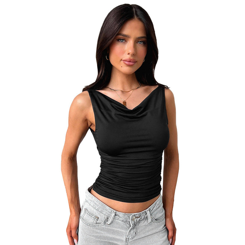 Women's Black Y2K V-Neck Backless Sleeveless Top - Gloss & Grit