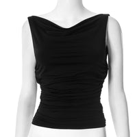 Women's Black Y2K V-Neck Backless Sleeveless Top - Gloss & Grit