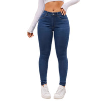 Women’s Blue Denim Skinny Jeans – High Stretch Mid Waist Slim Fit Tapered Leg - Gloss & Grit