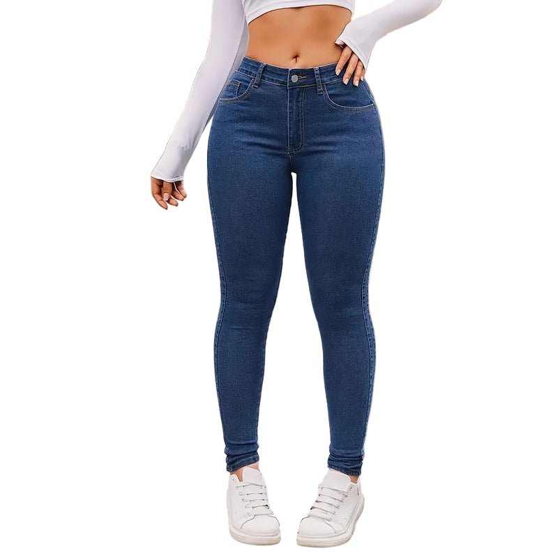 Women’s Blue Denim Skinny Jeans – High Stretch Mid Waist Slim Fit Tapered Leg - Gloss & Grit