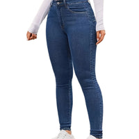 Women’s Blue Denim Skinny Jeans – High Stretch Mid Waist Slim Fit Tapered Leg - Gloss & Grit