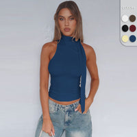 Women’s Bow Tie Halter Neck Tank Top – Slim Fit Going Out - Gloss & Grit