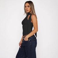 Women’s Bow Tie Halter Neck Tank Top – Slim Fit Going Out - Gloss & Grit