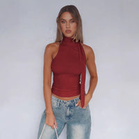 Women’s Bow Tie Halter Neck Tank Top – Slim Fit Going Out - Gloss & Grit