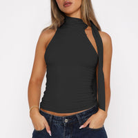 Women’s Bow Tie Halter Neck Tank Top – Slim Fit Going Out - Gloss & Grit