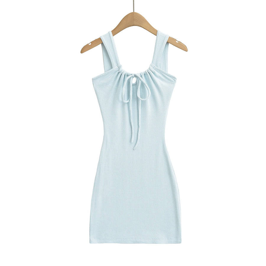 Women's Bow Tie Mini Dress - Sleeveless Summer Bodycon - Gloss & Grit