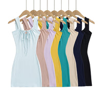 Women's Bow Tie Mini Dress - Sleeveless Summer Bodycon - Gloss & Grit