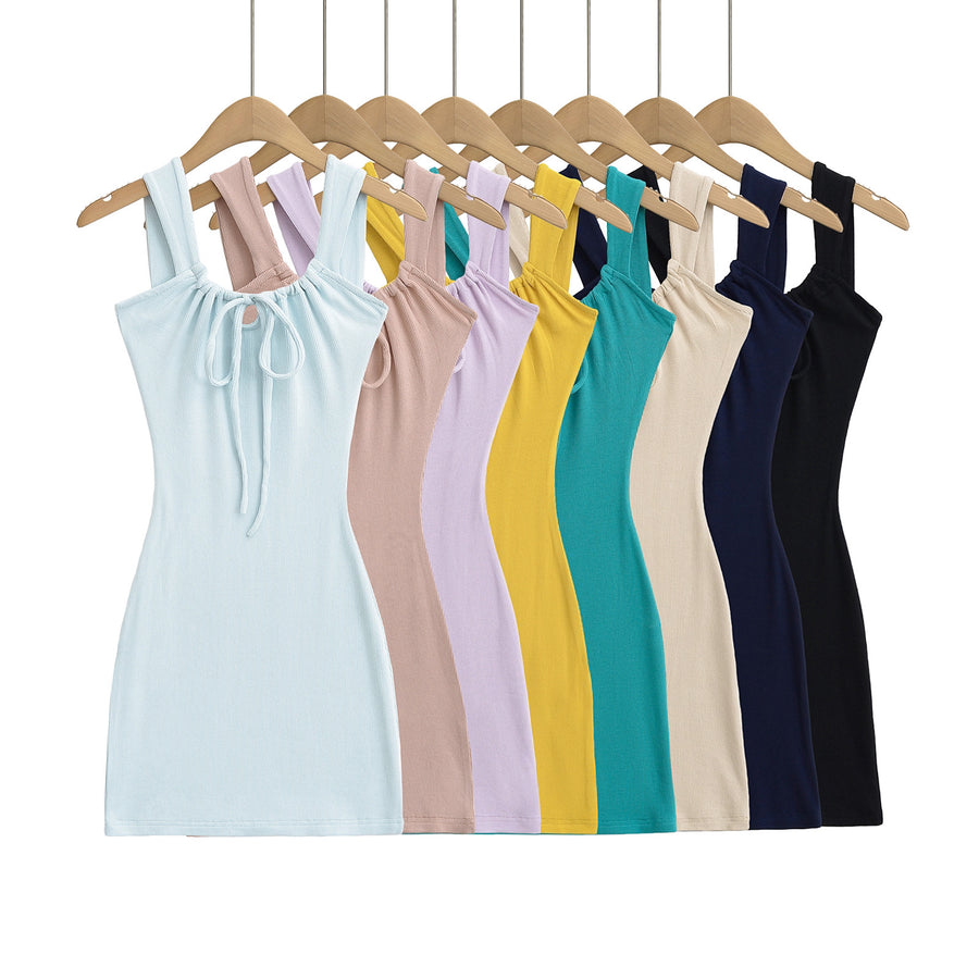 Women's Bow Tie Mini Dress - Sleeveless Summer Bodycon - Gloss & Grit