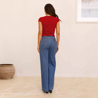 Women’s Button Shoulder V-Neck Ribbed Tee – Slim Fit Short Sleeve - Gloss & Grit