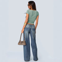 Women’s Cowl Neck Short Sleeve Crop Top – Y2K Slim Fit Shirt - Gloss & Grit