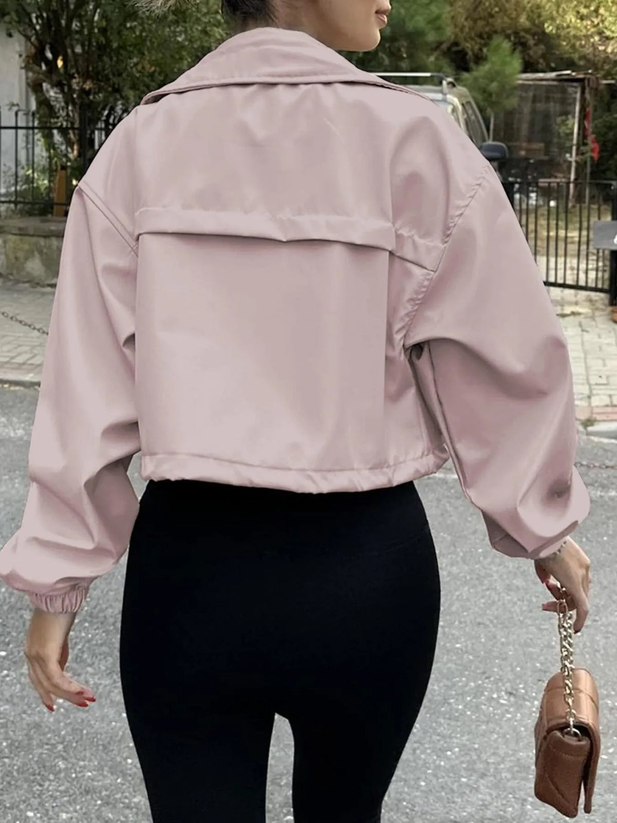 Cropped Zip-Up Drawstring Jacket with Pockets - Gloss & Grit