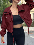 Cropped Zip-Up Drawstring Jacket with Pockets - Gloss & Grit