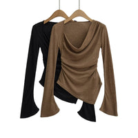 Women's Draped Cowl‑Neck Ruched Long‑Sleeve Asymmetrical Hem Top - Gloss & Grit