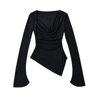 Women's Draped Cowl‑Neck Ruched Long‑Sleeve Asymmetrical Hem Top - Gloss & Grit