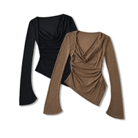 Women's Draped Cowl‑Neck Ruched Long‑Sleeve Asymmetrical Hem Top - Gloss & Grit