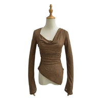 Women's Draped Cowl‑Neck Ruched Long‑Sleeve Asymmetrical Hem Top - Gloss & Grit
