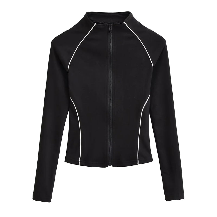 Women’s Full Zip Lightweight Athletic Jacket Slim Fit Curved Seam Design - Gloss & Grit