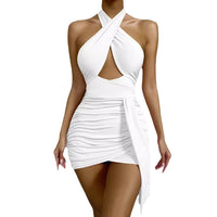 Women’s Halter Bodycon Mini Dress – Cross Strap Cutout Party Look - Gloss & Grit