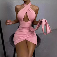 Women’s Halter Bodycon Mini Dress – Cross Strap Cutout Party Look - Gloss & Grit