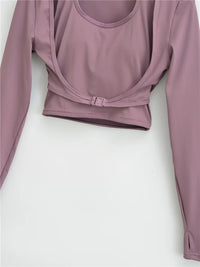 Women's Halter‑Neck Layered Long Sleeve Workout Crop Top - Gloss & Grit