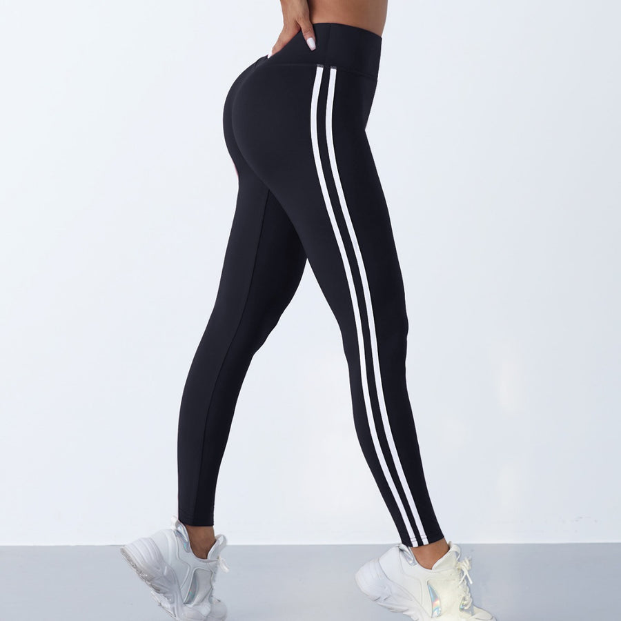 Women's High Waisted Side Stripe Yoga Leggings Athletic Workout Pants - Gloss & Grit