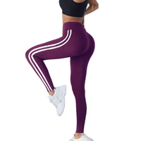 Women's High Waisted Side Stripe Yoga Leggings Athletic Workout Pants - Gloss & Grit
