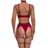 Women’s Lace Bow Sexy Lingerie Set – Push-Up 4-Piece with Garter Belt - Gloss & Grit