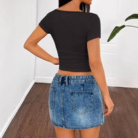 Women’s Lace Trim Bow Tie Fitted Crop Top – Casual Short Sleeve Top - Gloss & Grit