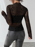 Leopard Print Sheer Mesh Long Sleeve Top - Gloss & Grit