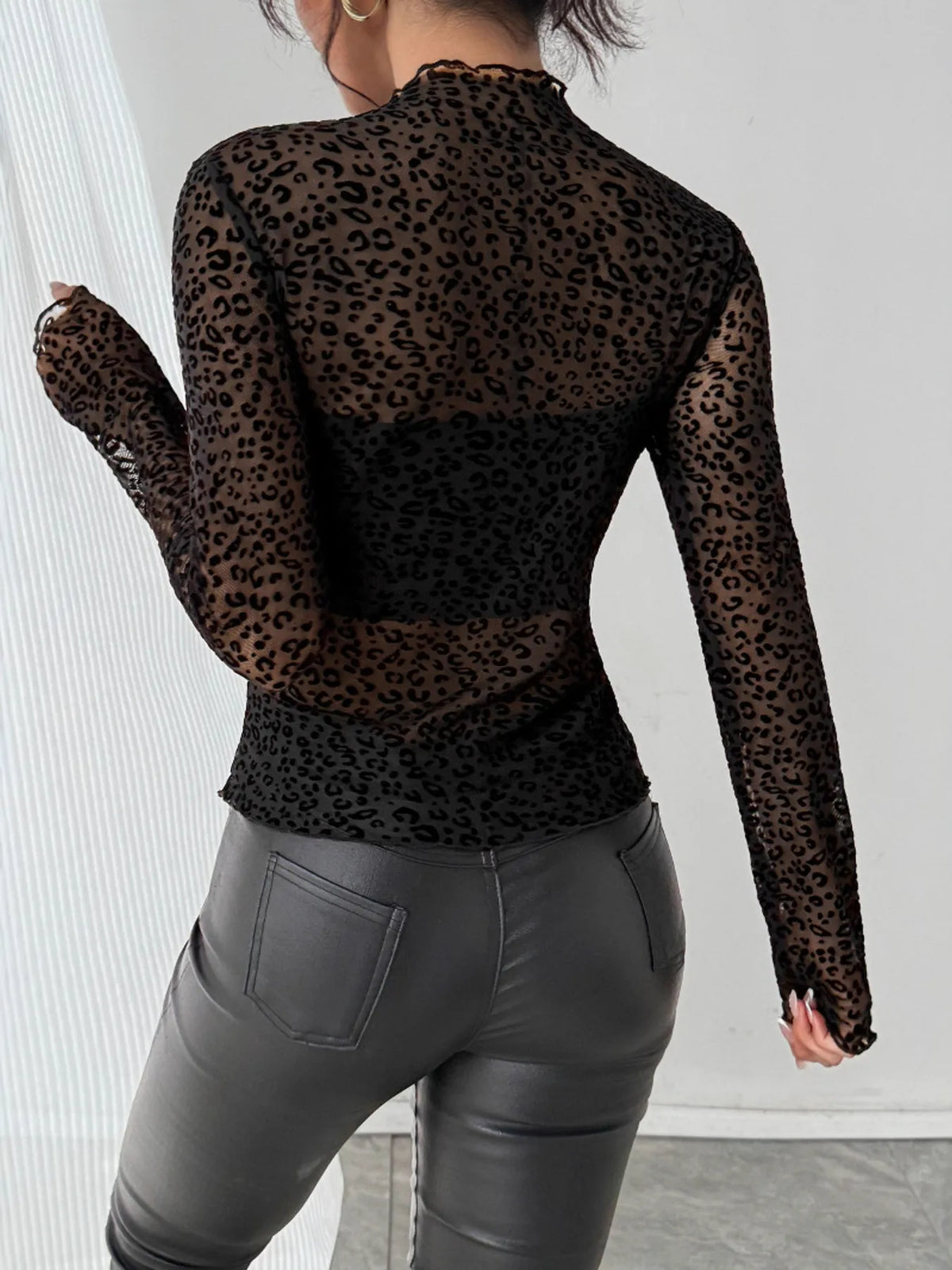 Leopard Print Sheer Mesh Long Sleeve Top - Gloss & Grit