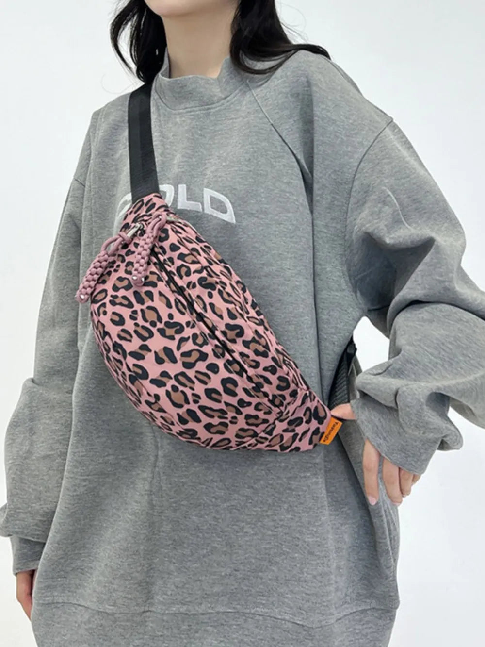 Leopard Print Nylon Crossbody Bag with Adjustable Strap - Gloss & Grit