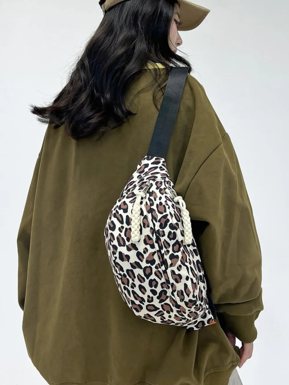 Leopard Print Nylon Crossbody Bag with Adjustable Strap - Gloss & Grit