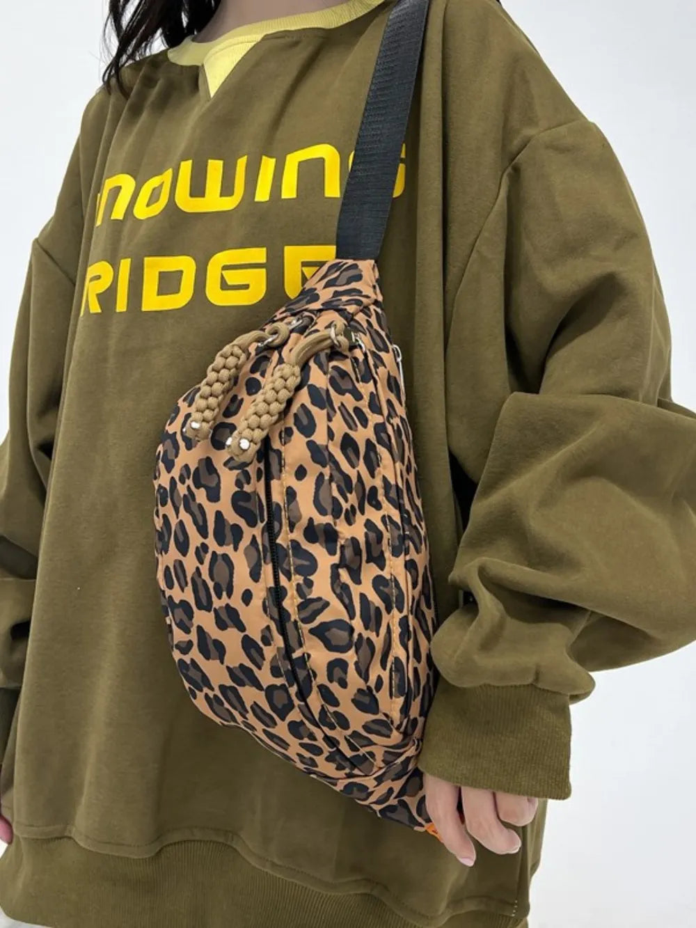Leopard Print Nylon Crossbody Bag with Adjustable Strap - Gloss & Grit