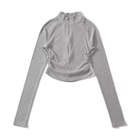 Women’s Long‑Sleeve Ribbed Zip-Up Crop Top Fitted Mock Neck – Neutrals - Gloss & Grit