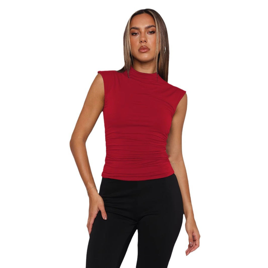 Women’s Mock Neck Sleeveless Ruched Top – Slim Fit Layering Tank - Gloss & Grit