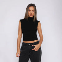 Women’s Mock Neck Sleeveless Ruched Top – Slim Fit Layering Tank - Gloss & Grit