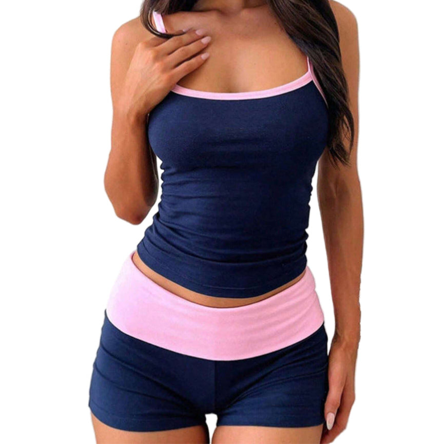 Women’s Navy and Pink 2 Piece Lounge Set – Tank Top & Shorts - Gloss & Grit
