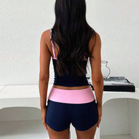 Women’s Navy and Pink 2 Piece Lounge Set – Tank Top & Shorts - Gloss & Grit