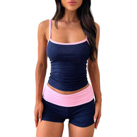Women’s Navy and Pink 2 Piece Lounge Set – Tank Top & Shorts - Gloss & Grit