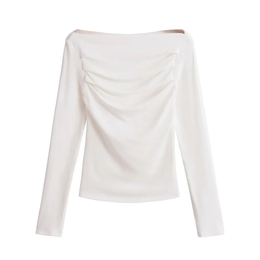 Women’s One-Shoulder Ruched Long Sleeve Top – Slim Fit Going Out - Gloss & Grit