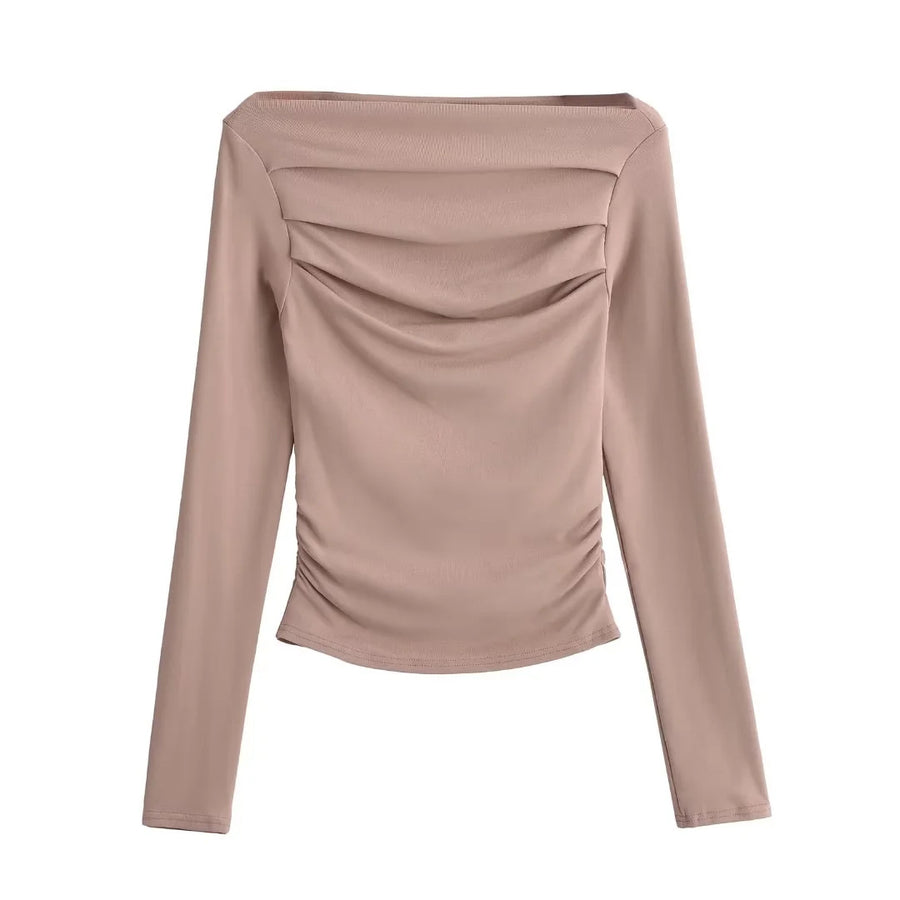 Women’s One-Shoulder Ruched Long Sleeve Top – Slim Fit Going Out - Gloss & Grit