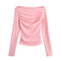 Women’s One-Shoulder Ruched Long Sleeve Top – Slim Fit Going Out - Gloss & Grit