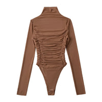 Women's Pleated Mock Neck Long Sleeve Mesh Bodysuit - Gloss & Grit