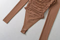 Women's Pleated Mock Neck Long Sleeve Mesh Bodysuit - Gloss & Grit